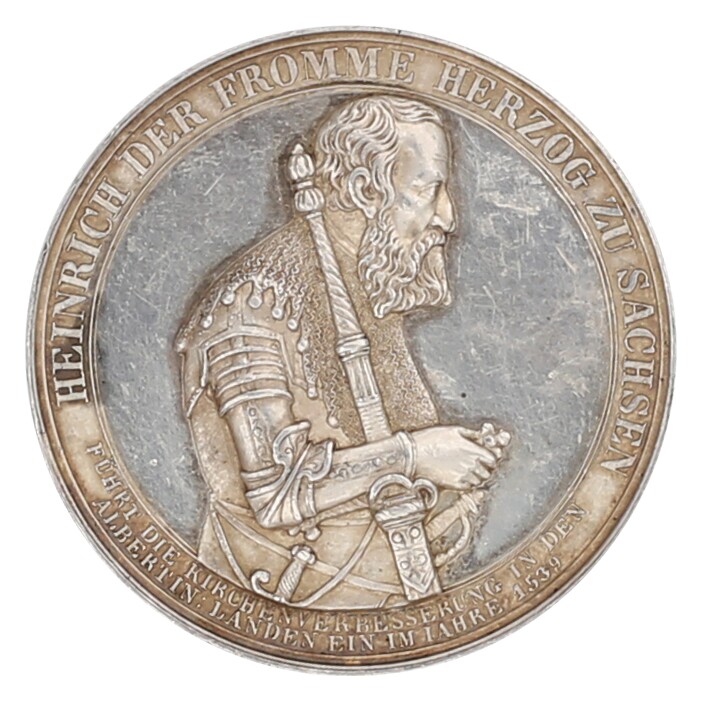 Medaille 1839 auf das 300-jährige Jubiläum der Einführung der Reformation in Sachsen (Museum im Melanchthonhaus Bretten CC BY-NC-SA)