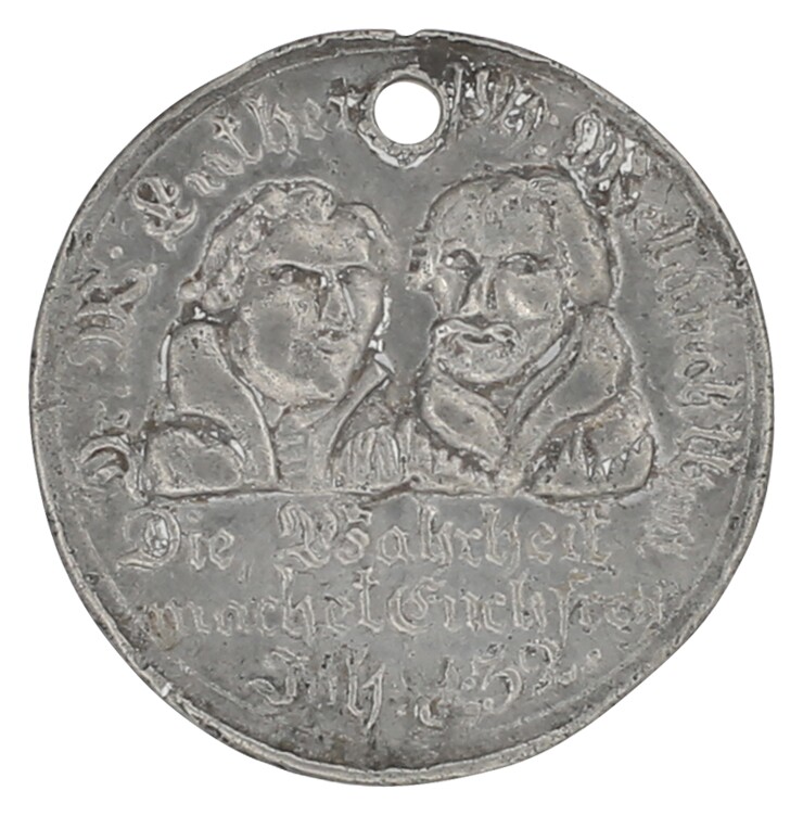 Medaille von 1843 anlässlich der 300-Jahrfeier der Einführung der Reformation am 1. Juli 1543 (Museum im Melanchthonhaus Bretten CC BY-NC-SA)