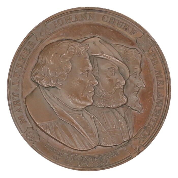 Medaille 1830 auf das 300-jährige Jubiläum der Augsburger Konfession (Museum im Melanchthonhaus Bretten CC BY-NC-SA)