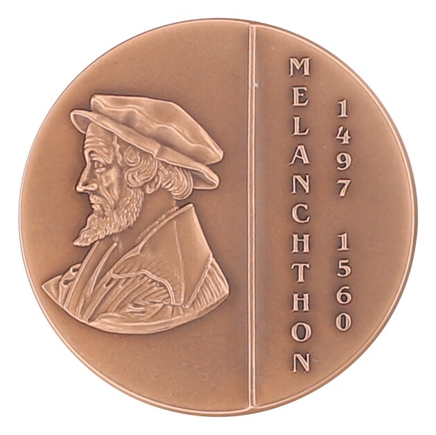 Philipp Melanchthon, Medaille 2010 auf seinen 450. Todestag (Museum im Melanchthonhaus Bretten CC BY-NC-SA)