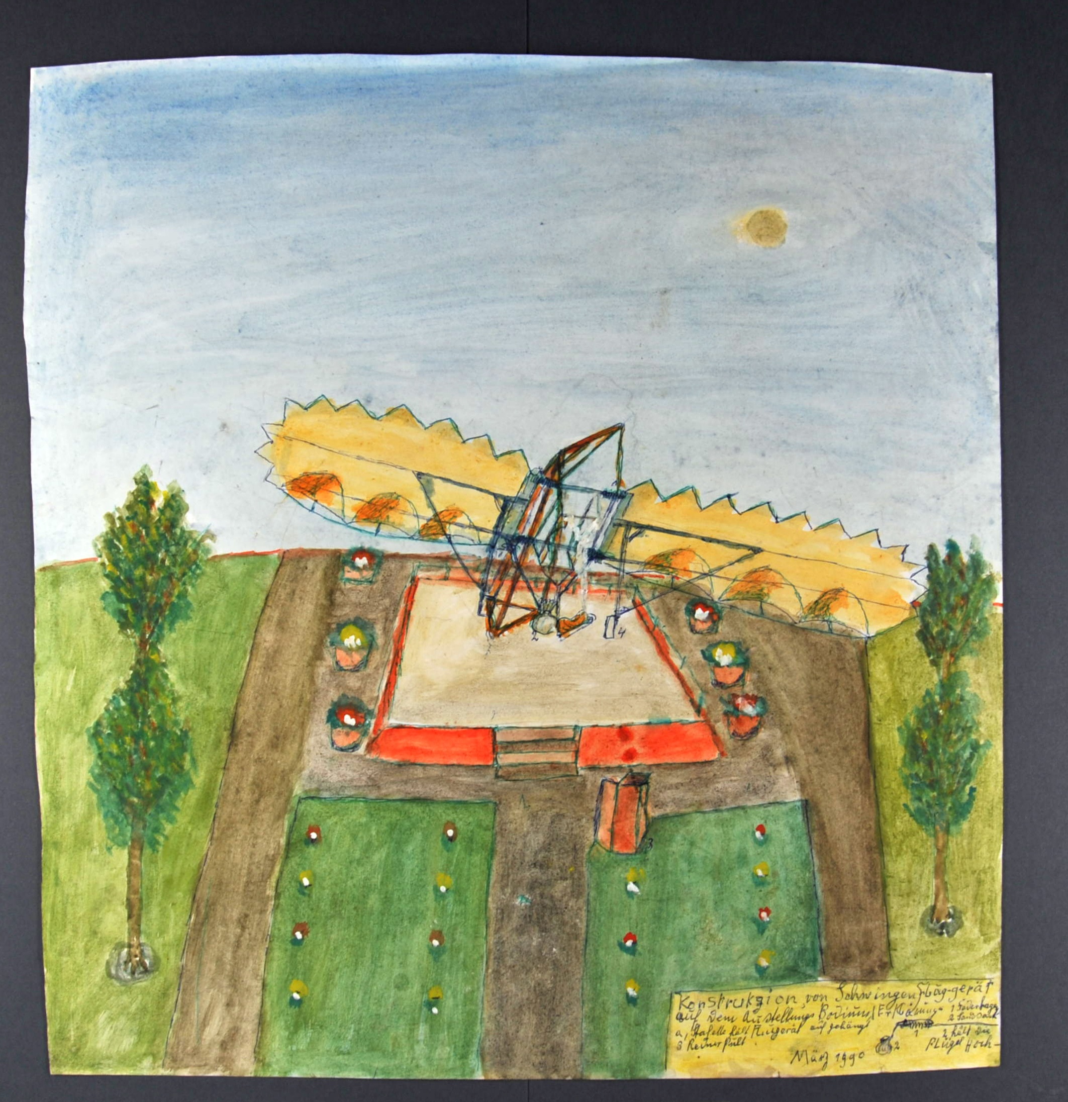 "Konstruktion von Schwingen Flug-gerät auf dem Ausstellungs Bodium" (Gustav Mesmer Stiftung CC BY-NC-SA)