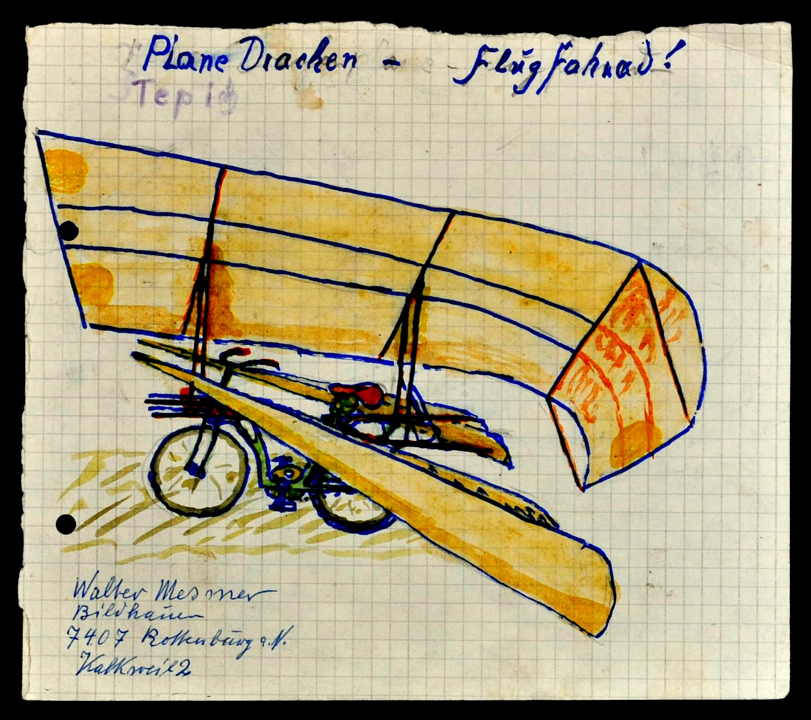 "Plane Drachen - Flug Fahrad!" ; "Propeller Antrieb für Flugrad" (Gustav Mesmer Stiftung CC BY-NC-SA)