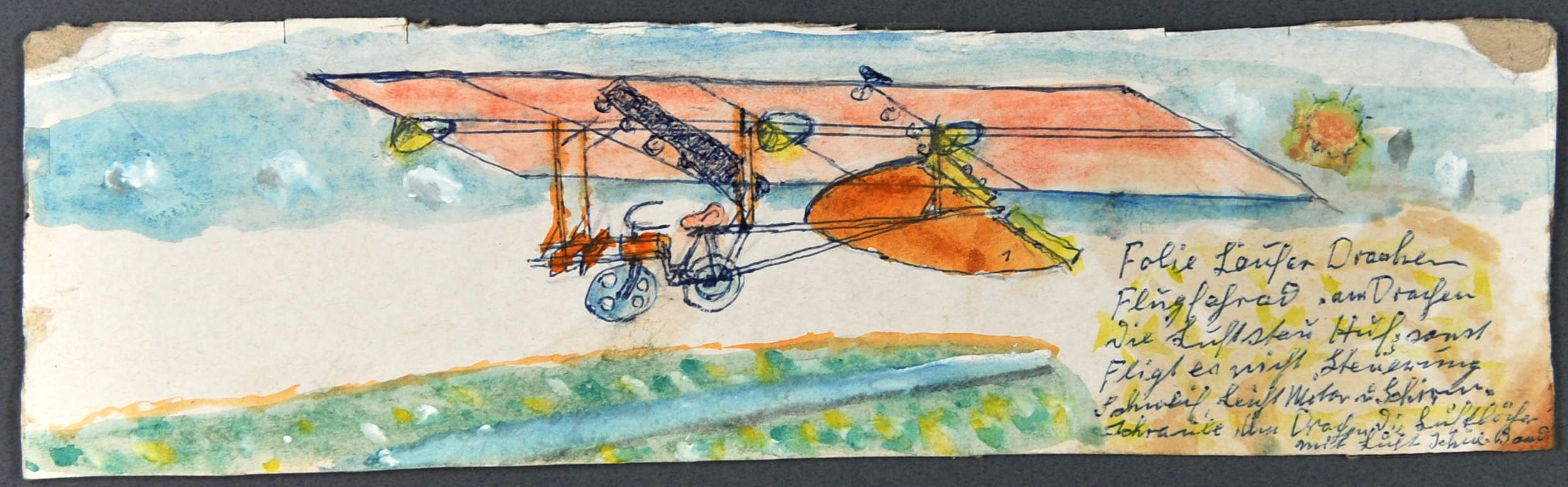 "Folie Läufer Drachen Flugfahrad" ; "Schirme Flugzeug" (Gustav Mesmer Stiftung CC BY-NC-SA)
