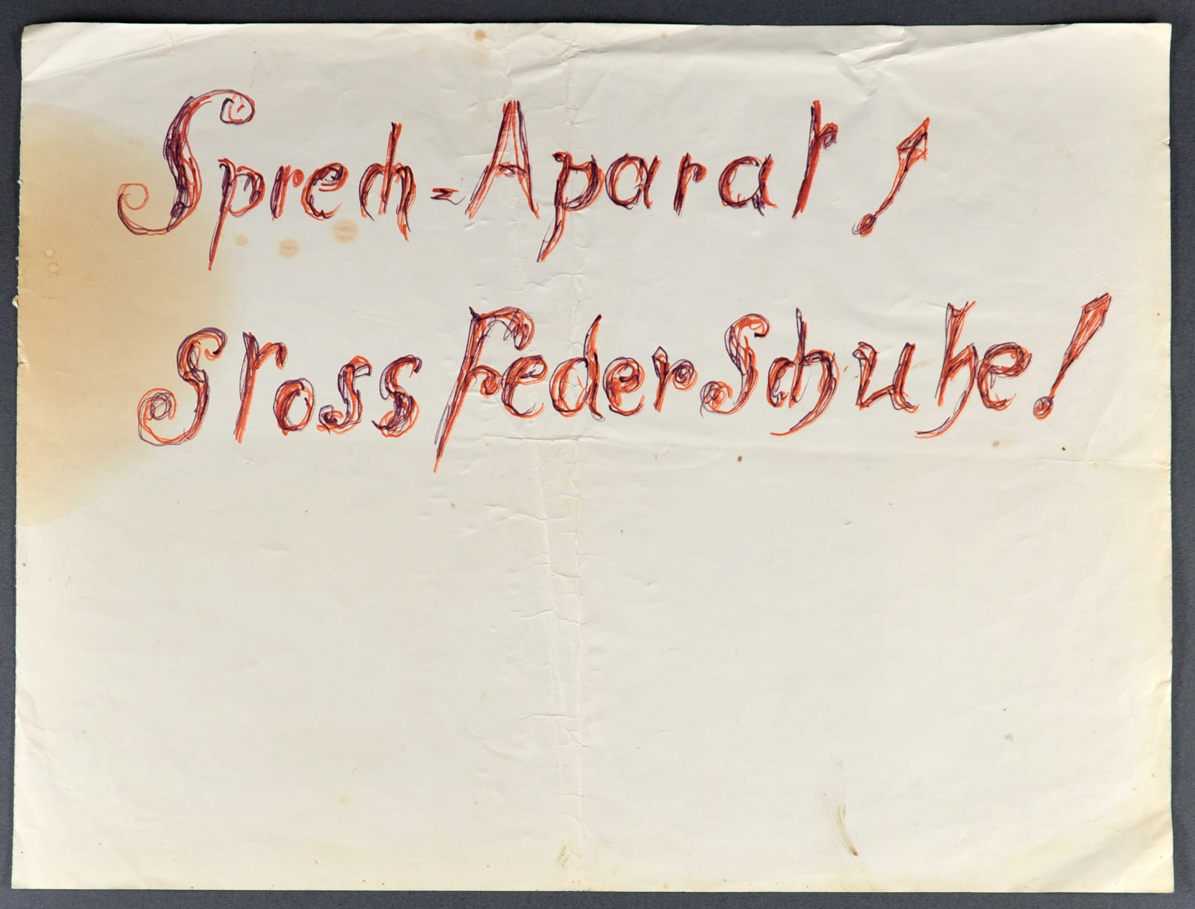 "Sprech-Aparat! Stoss Feder Schuhe!" (Gustav Mesmer Stiftung CC BY-NC-SA)