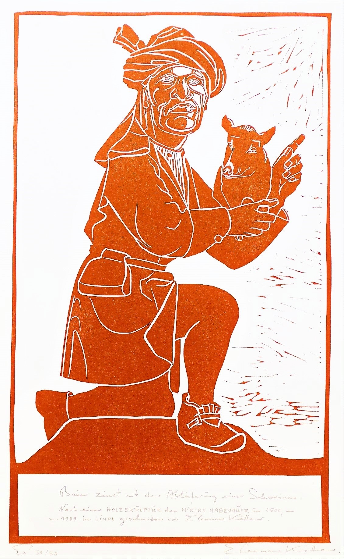 Bauer zinst mit der Ablieferung eines Schweines (Kunststiftung Eleonore Kötter CC BY-NC-SA)