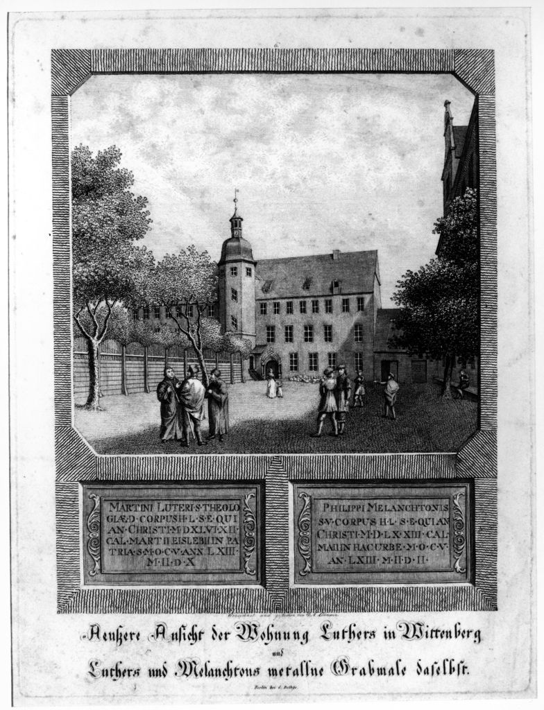 Äußere Ansicht der Wohnung Luthers in Wittenberg/Luthers und Melanchthons metallne Grabmale daselbst (Museum im Melanchthonhaus Bretten CC BY-NC-SA)