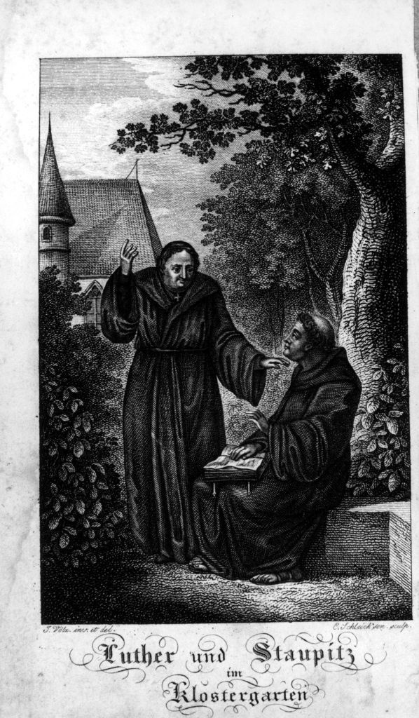Luther und Staupitz im Klostergarten (Museum im Melanchthonhaus Bretten CC BY-NC-SA)