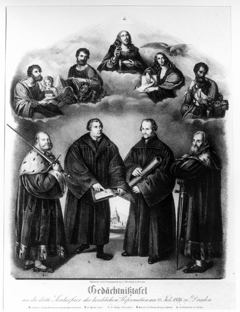 Gedächtnistafel an die dritte Secularfeier der kirchlichen Reformation am 6. Juli 1839 zu Dresden (Museum im Melanchthonhaus Bretten CC BY-NC-SA)