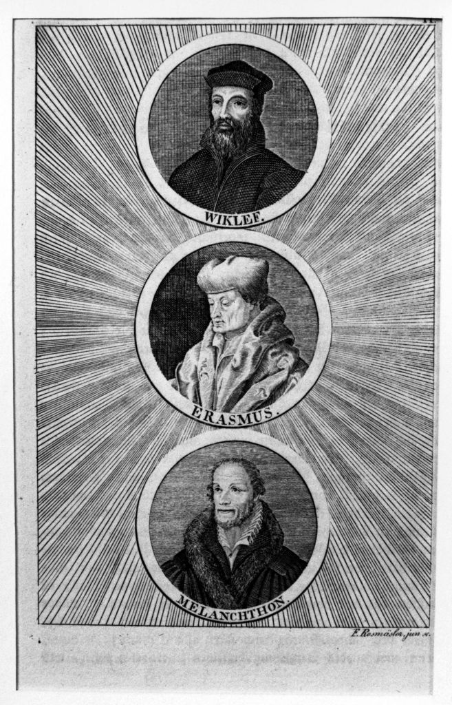 John Wyclif, Desiderius Erasmus von Rotterdam und Philipp Melanchthon (Museum im Melanchthonhaus Bretten CC BY-NC-SA)