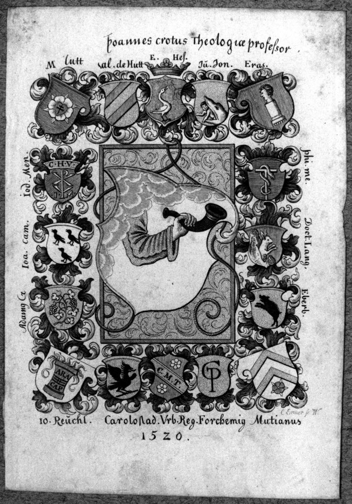 Heraldisches Blatt mit Hauswappen verschiedener Theologen der Reformationszeit (Museum im Melanchthonhaus Bretten CC BY-NC-SA)