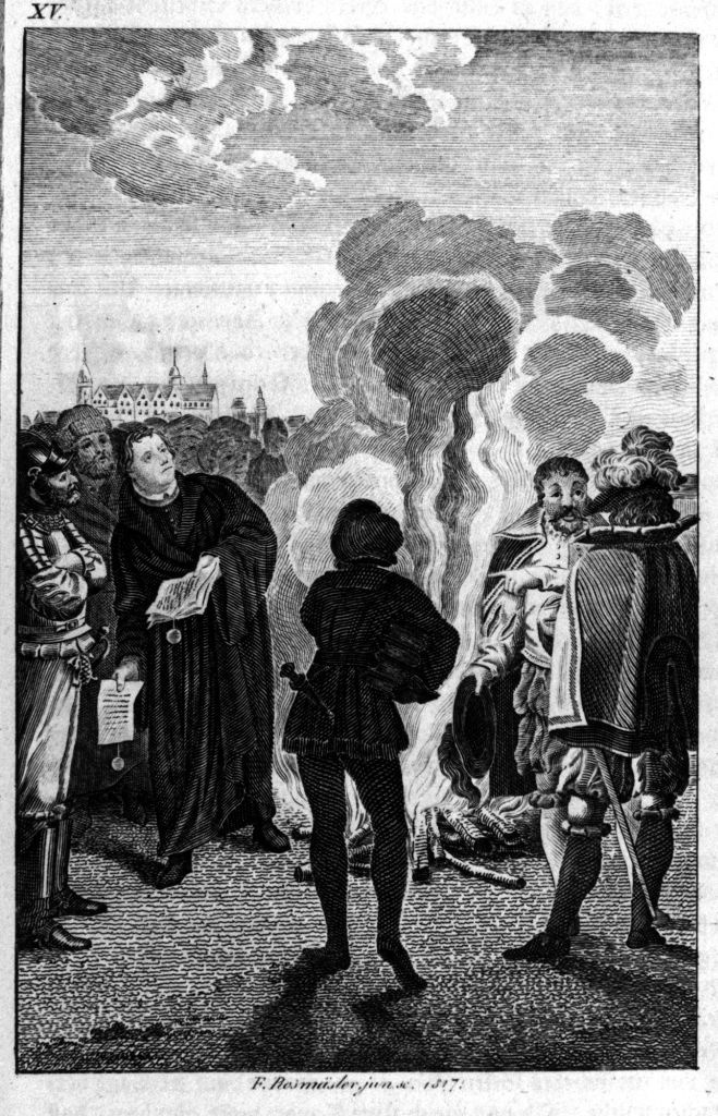 Luther verbrennt die Bannbulle (Museum im Melanchthonhaus Bretten CC BY-NC-SA)
