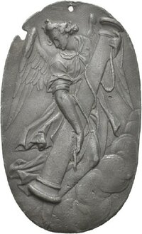 Bleiplakette mit Darstellung eines Engels mit der Geißelsäule ...