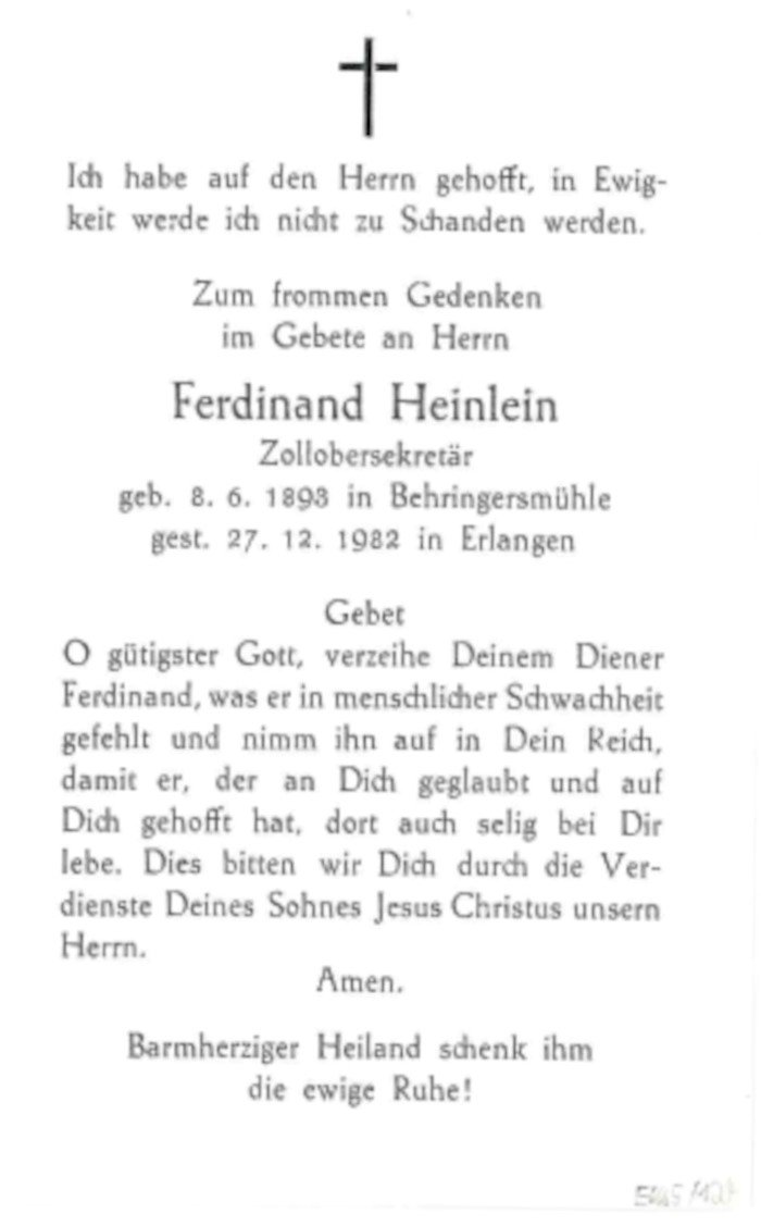Trauerkarte Ferdinand Heinlein (Fränkische Schweiz-Museum Tüchersfeld CC BY-NC-SA)