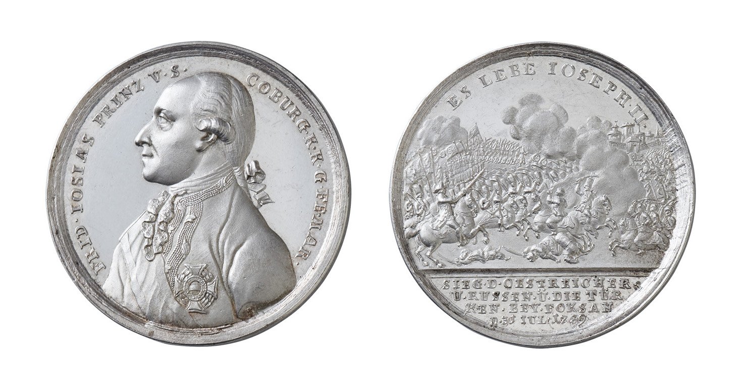 Medaille auf Prinz Friedrich Josias von Sachsen-Coburg-Saalfeld (1737-1815) und den Sieg in der Schlacht bei Focsani am 31.7.1789 (Kunstsammlungen der Veste Coburg CC BY-NC-SA)