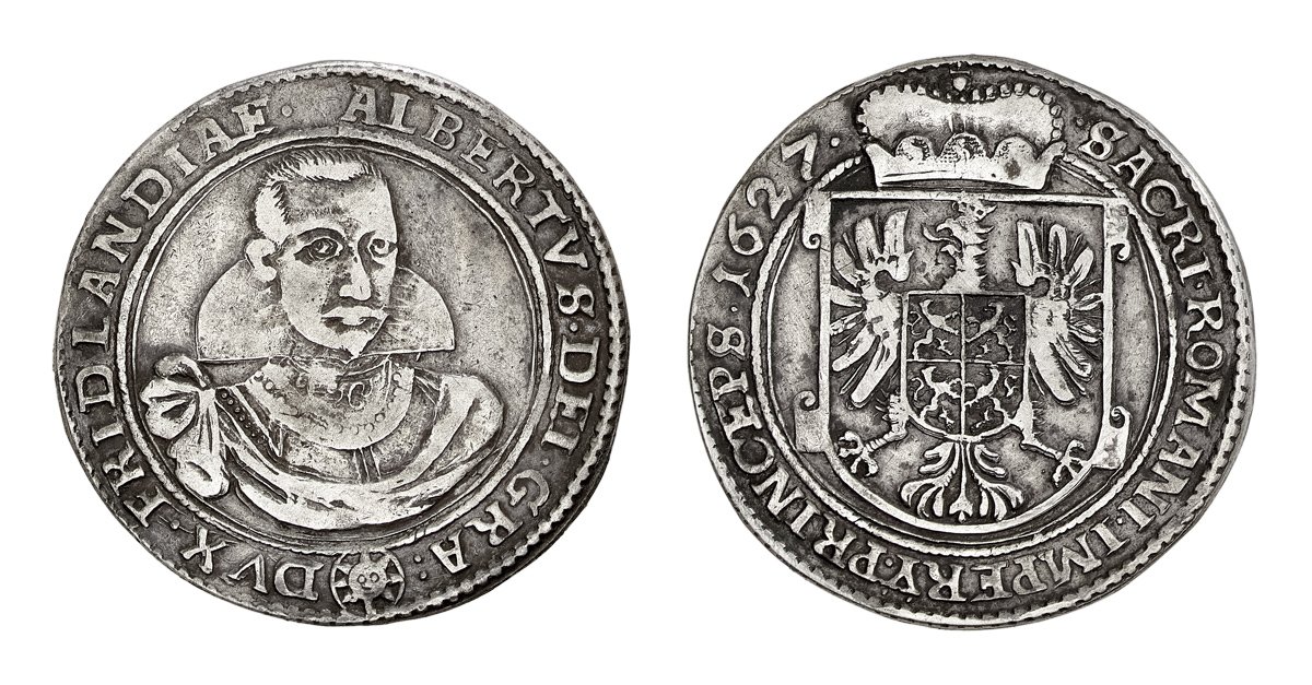 Taler des Herzogtums Friedland unter Albrecht von Wallenstein (1627) (Kunstsammlungen der Veste Coburg CC BY-NC-SA)