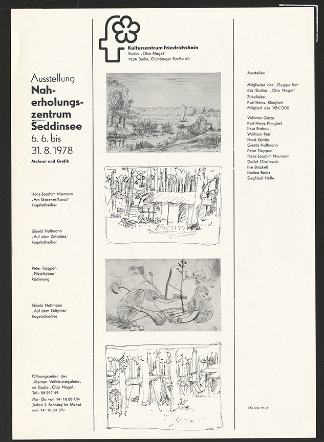 Austellungswerbung: "Naherholungszentrum Seddinsee. Malerei und Grafik" vom 06.06. bis zum 31.08.1978 (FHXB Friedrichshain-Kreuzberg Museum CC BY-NC-SA)