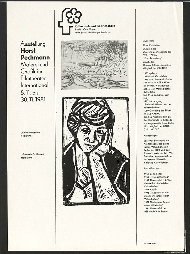 Austellungswerbung: "Horst Pechmann. Malerei und Grafik" vom 05.11. bis zum 30.11.1981 (FHXB Friedrichshain-Kreuzberg Museum CC BY-NC-SA)
