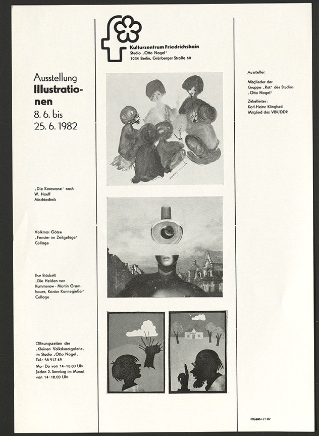Austellungswerbung: "Illustrationen" vom 08.06. bis zum 25.06.1982 (FHXB Friedrichshain-Kreuzberg Museum CC BY-NC-SA)
