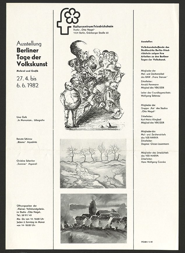 Austellungswerbung: "Berliner Tage der Volkskunst – Malerei und Grafik" vom 27.04. bis zum 06.06.1982 (FHXB Friedrichshain-Kreuzberg Museum CC BY-NC-SA)