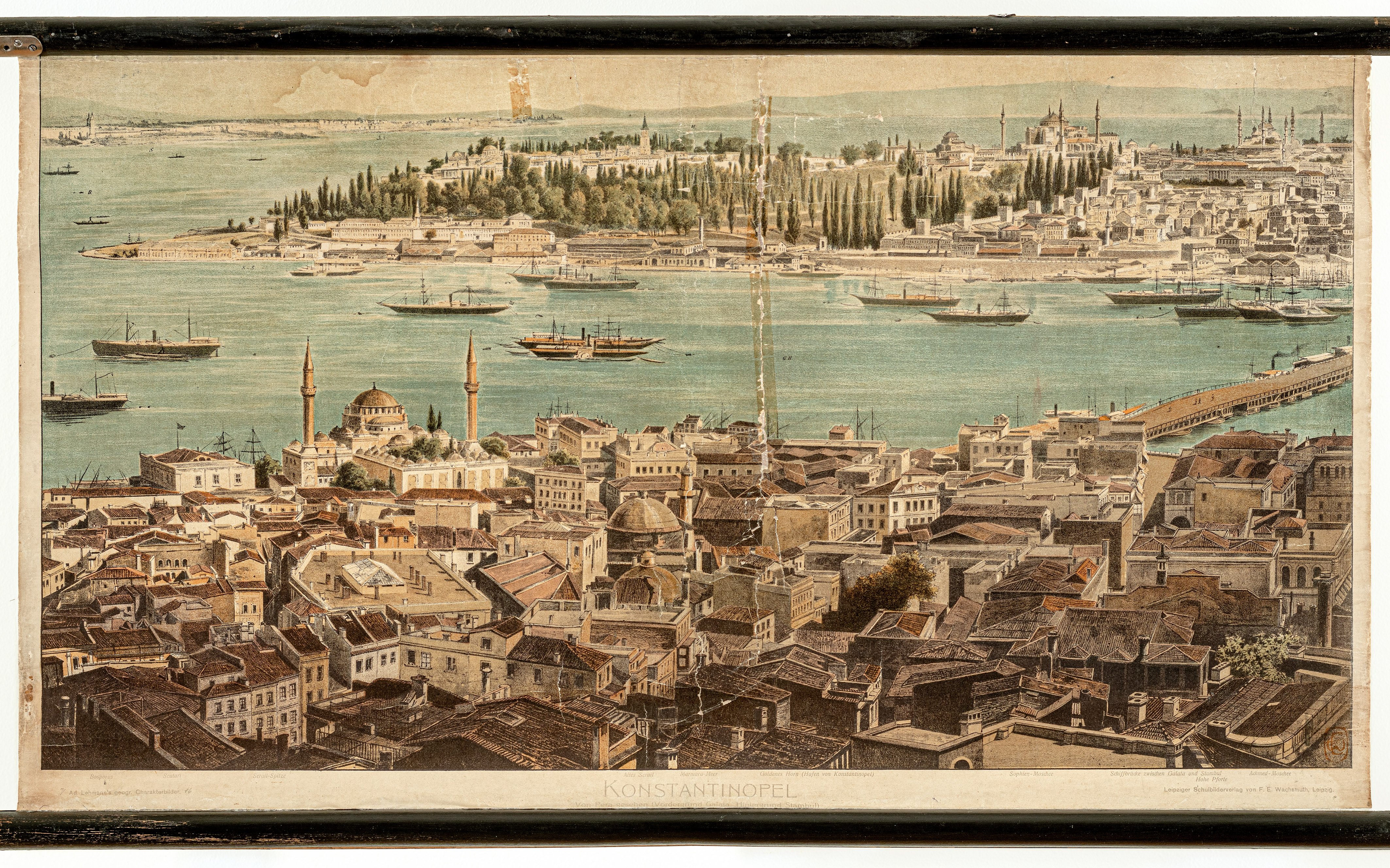 Schulwandbild "Konstantinopel. Von Pera gesehen (Vordergrund Galata, Hintergrund Stambul)" (Mitte Museum/Bezirksamt Mitte von Berlin Public Domain Mark)