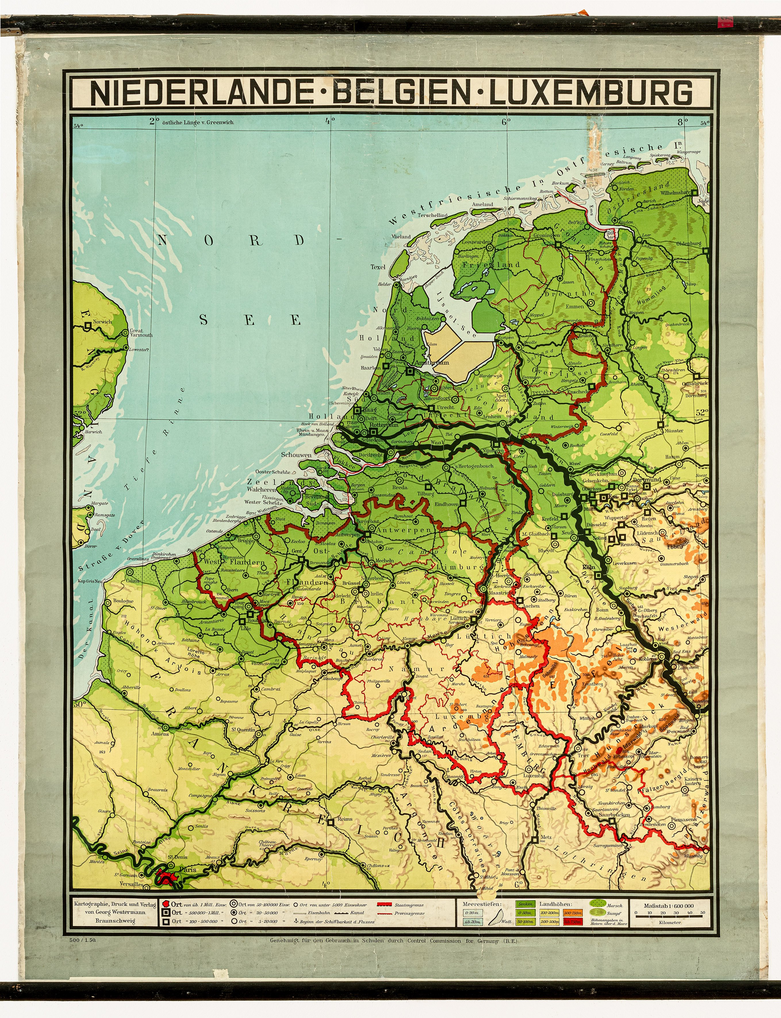 Schulwandkarte "Niederlande - Belgien - Luxemburg" (Mitte Museum/Bezirksamt Mitte von Berlin / Westermann Gruppe CC BY-NC-ND)