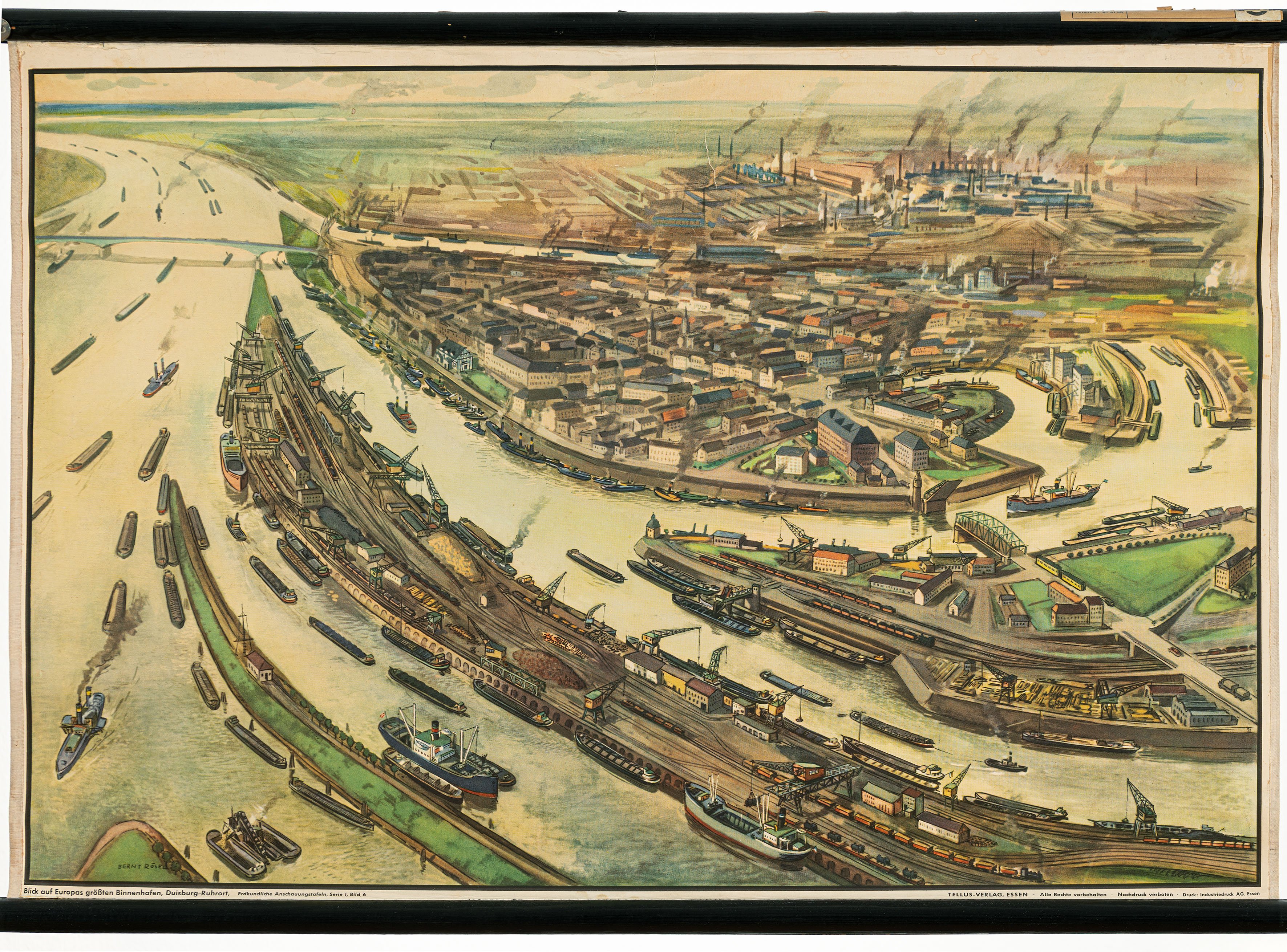 Schulwandbild "Blick auf Europas größten Binnenhafen, Duisburg-Ruhrort" (Mitte Museum/Bezirksamt Mitte von Berlin CC BY-NC-ND)