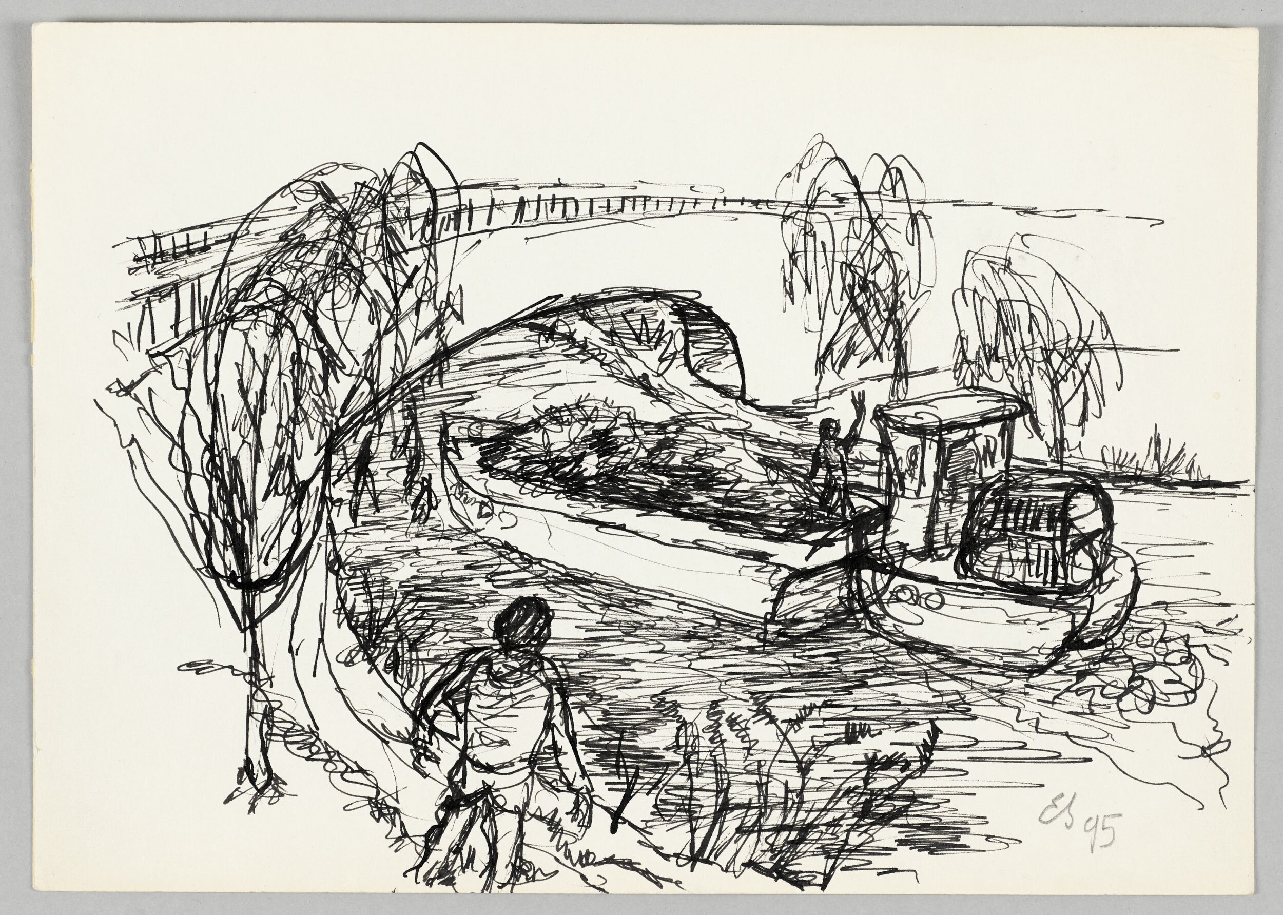 [Flussschiffer an einer Brücke] (Kunstsammlung Pankow, Berlin RR-F)
