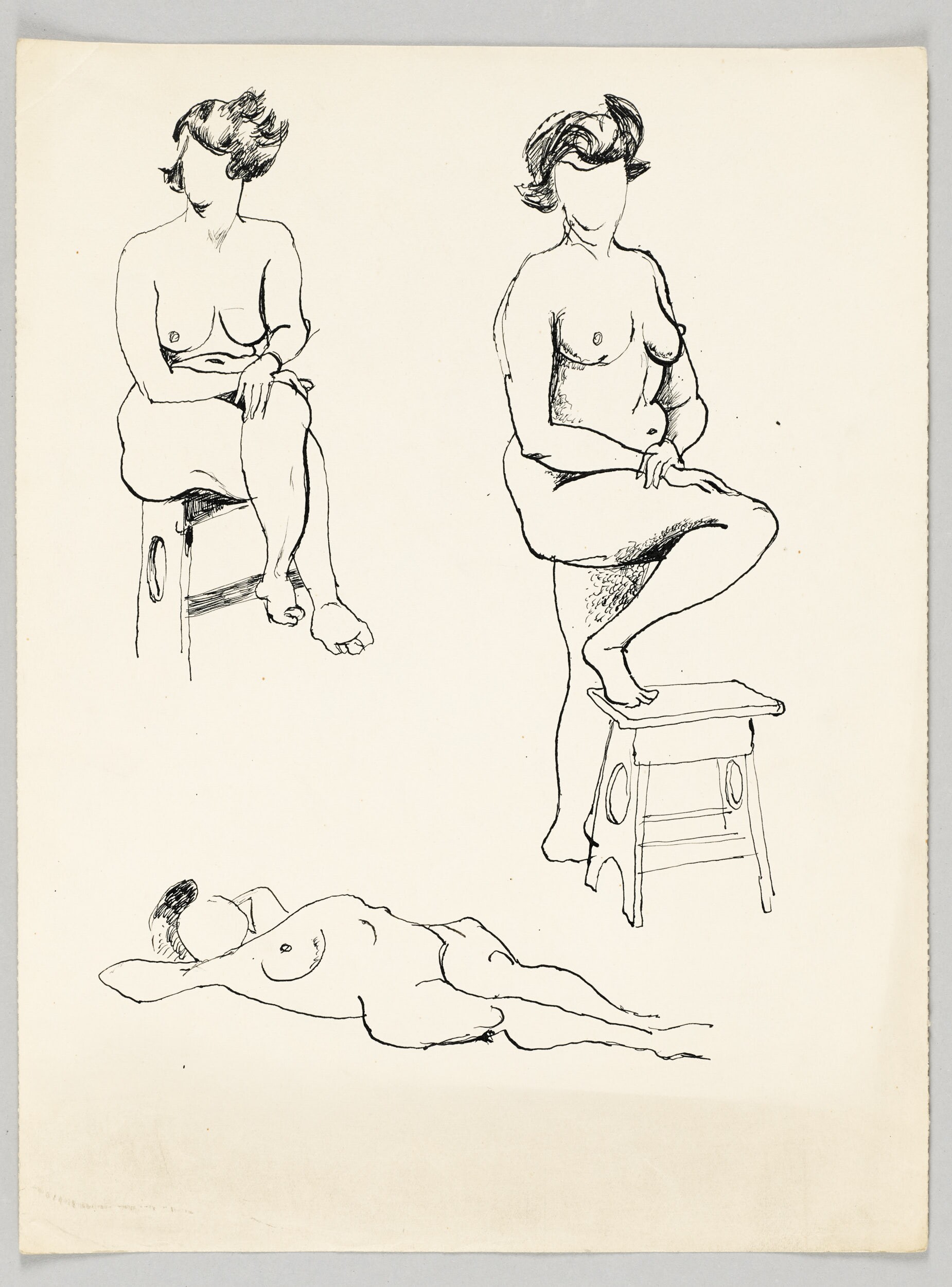 [Aktmodell in drei Posen - sitzend, stehend, liegend] (Kunstsammlung Pankow, Berlin RR-F)