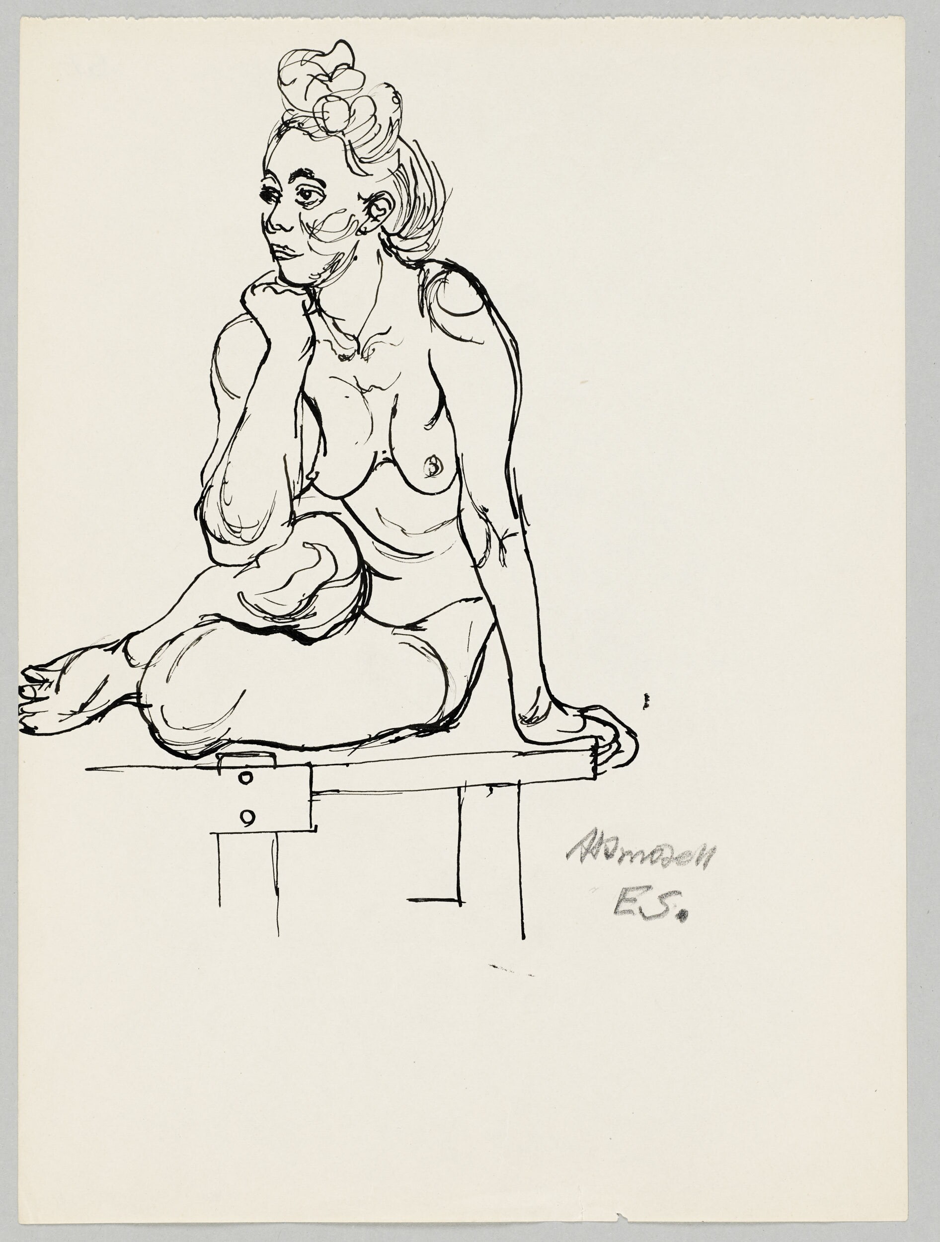 Aktmodell [Aktstudie, sitzend, auf dem Tisch] (Kunstsammlung Pankow, Berlin RR-F)