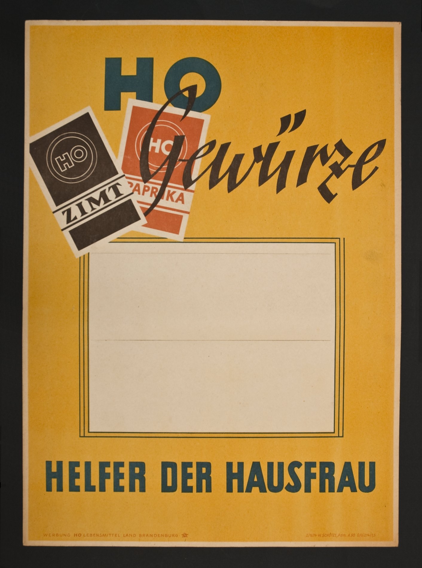 Reklameschild "HO Gewürze - Helfer der Hausfrau" (Stiftung Domäne Dahlem - Landgut und Museum, Weiternutzung nur mit Genehmigung des Museums CC BY-NC-SA)
