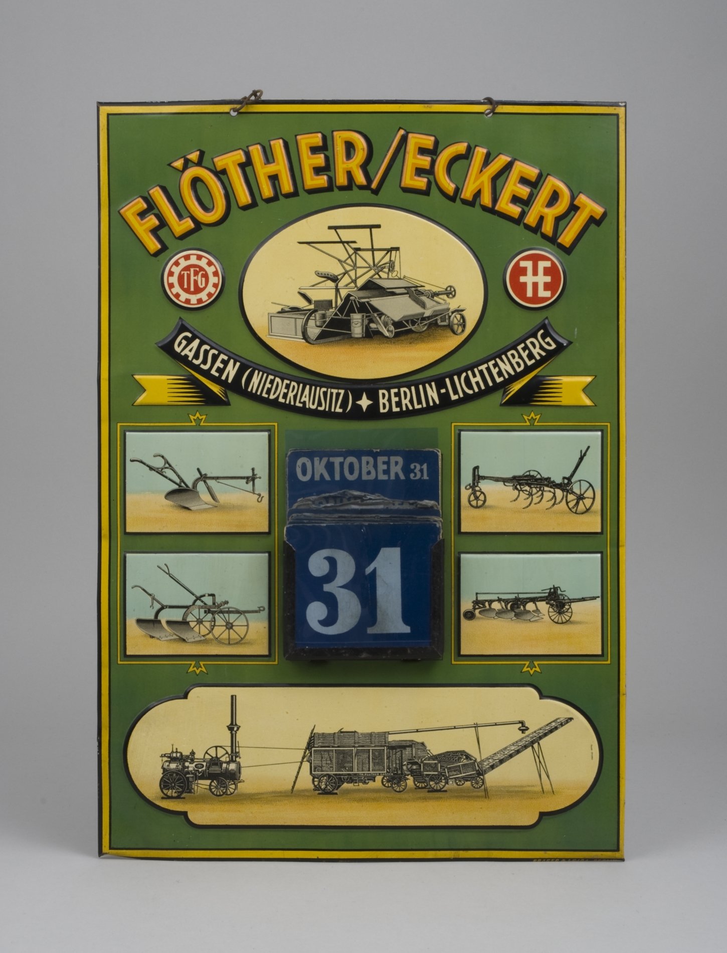 Kalender mit Reklame für Landmaschinen der Firmen "Flöther/Eckert" (Stiftung Domäne Dahlem - Landgut und Museum, Weiternutzung nur mit Genehmigung des Museums CC BY-NC-SA)