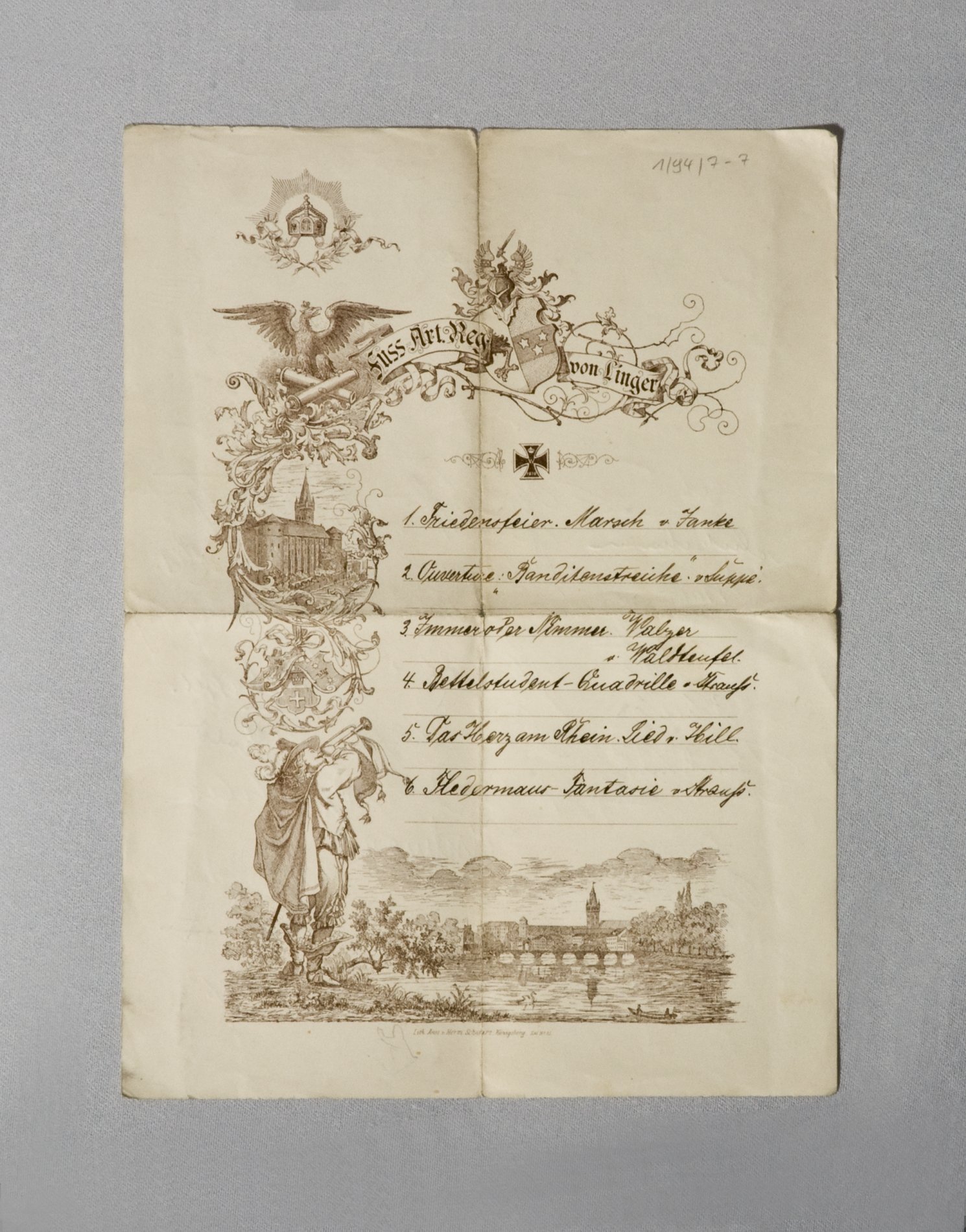 Briefbogen mit Musikabfolge (Stiftung Domäne Dahlem - Landgut und Museum, Weiternutzung nur mit Genehmigung des Museums CC BY-NC-SA)
