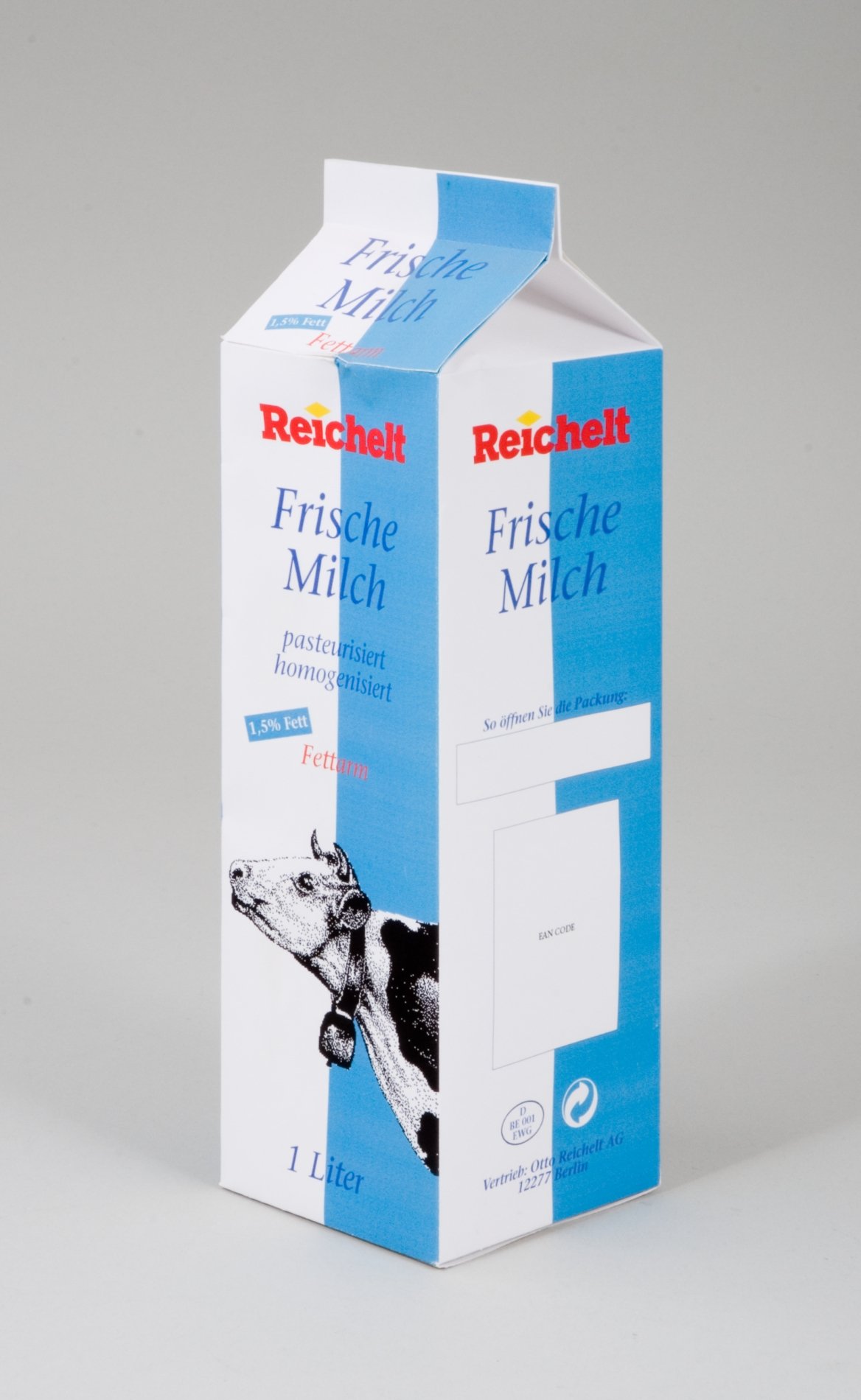 Verpackungs Entwurf - Frische Milch - der Firma "Reichelt" (Stiftung Domäne Dahlem - Landgut und Museum, Weiternutzung nur mit Genehmigung des Museums CC BY-NC-SA)