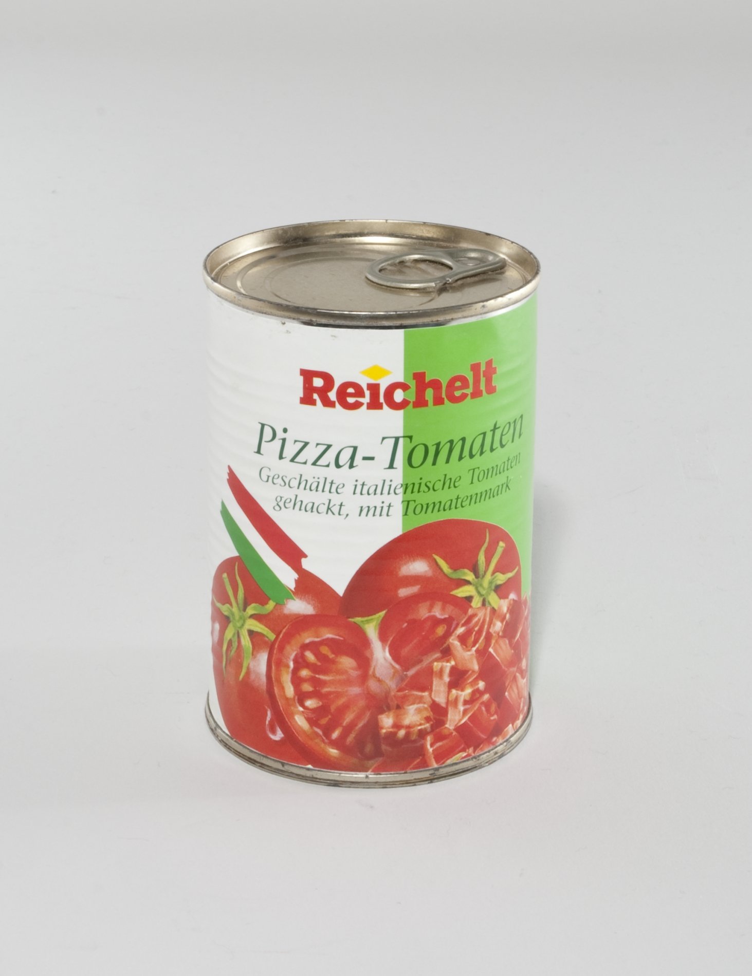 Konservendose "Pizza-Tomaten" der "Reichelt" Eigenmarke (Stiftung Domäne Dahlem - Landgut und Museum, Weiternutzung nur mit Genehmigung des Museums CC BY-NC-SA)