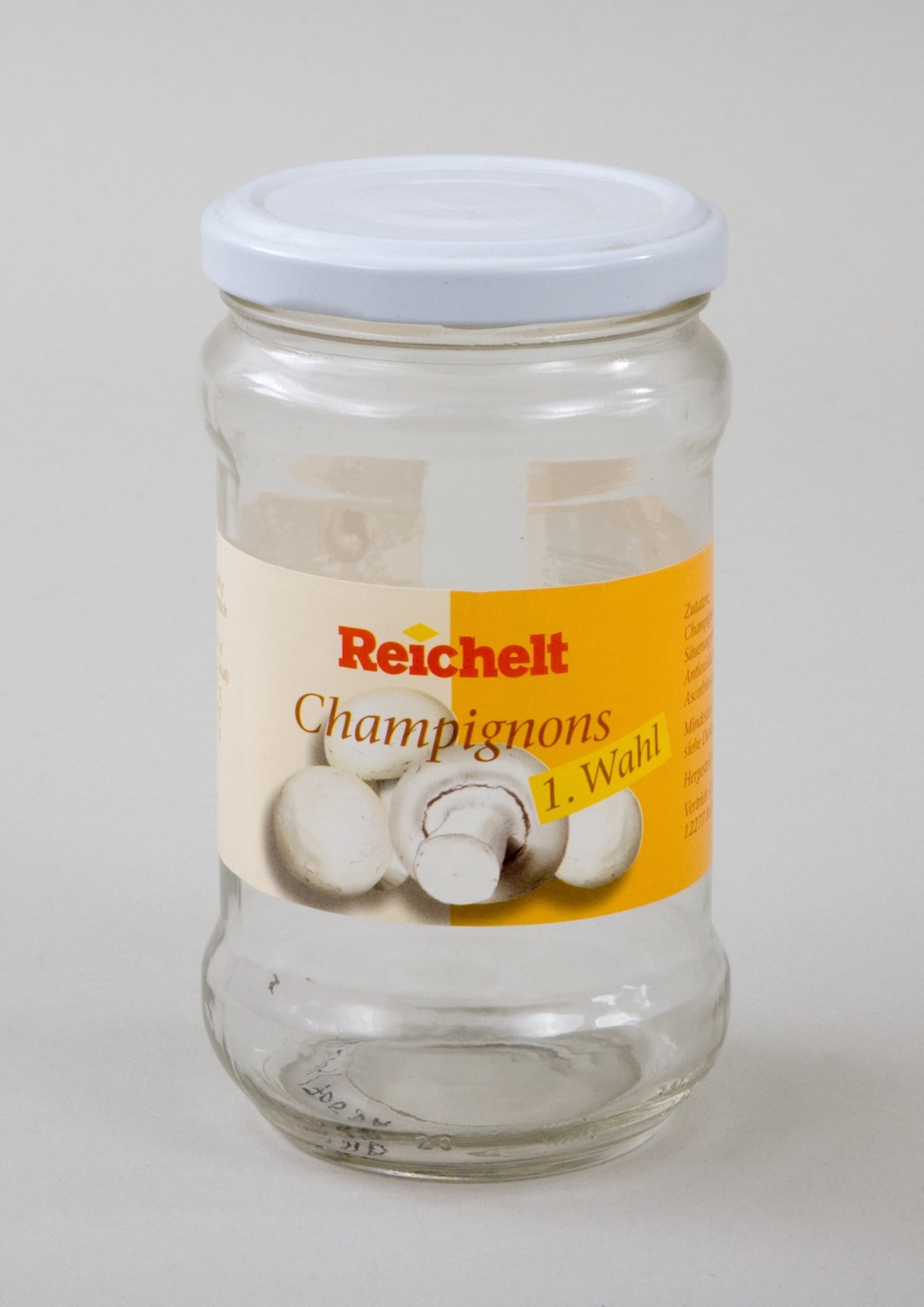 Champignons im Glas von der Eigenmarke "Reichelt" (Stiftung Domäne Dahlem - Landgut und Museum, Weiternutzung nur mit Genehmigung des Museums CC BY-NC-SA)