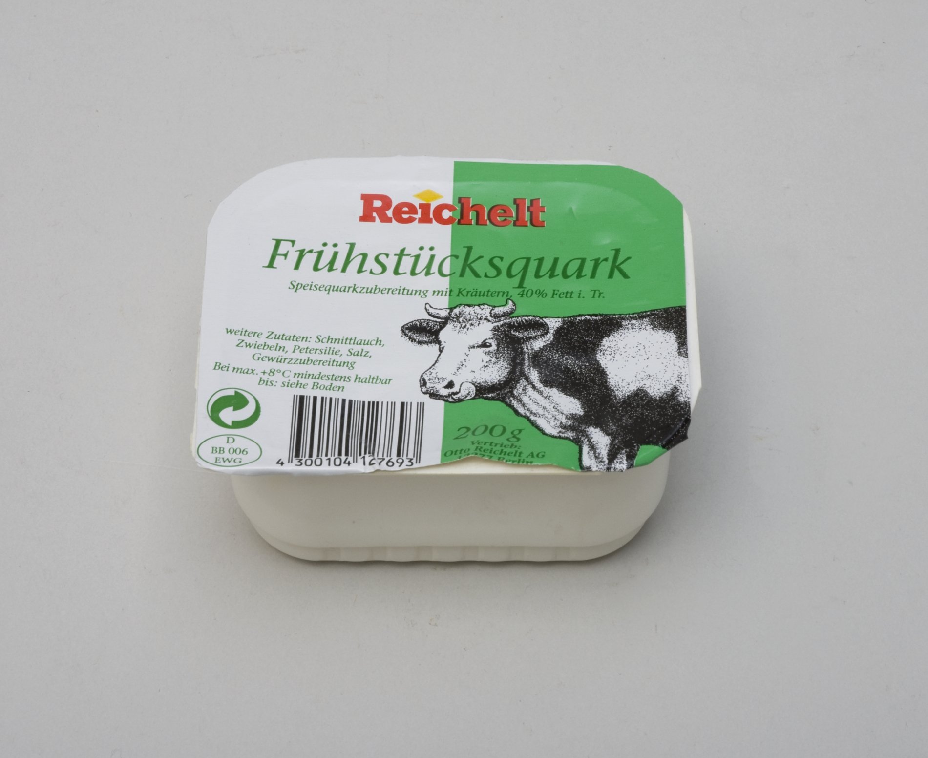 Verpackung "Frühstücksquark" der "Reichelt" Eigenmarke (Stiftung Domäne Dahlem - Landgut und Museum, Weiternutzung nur mit Genehmigung des Museums CC BY-NC-SA)