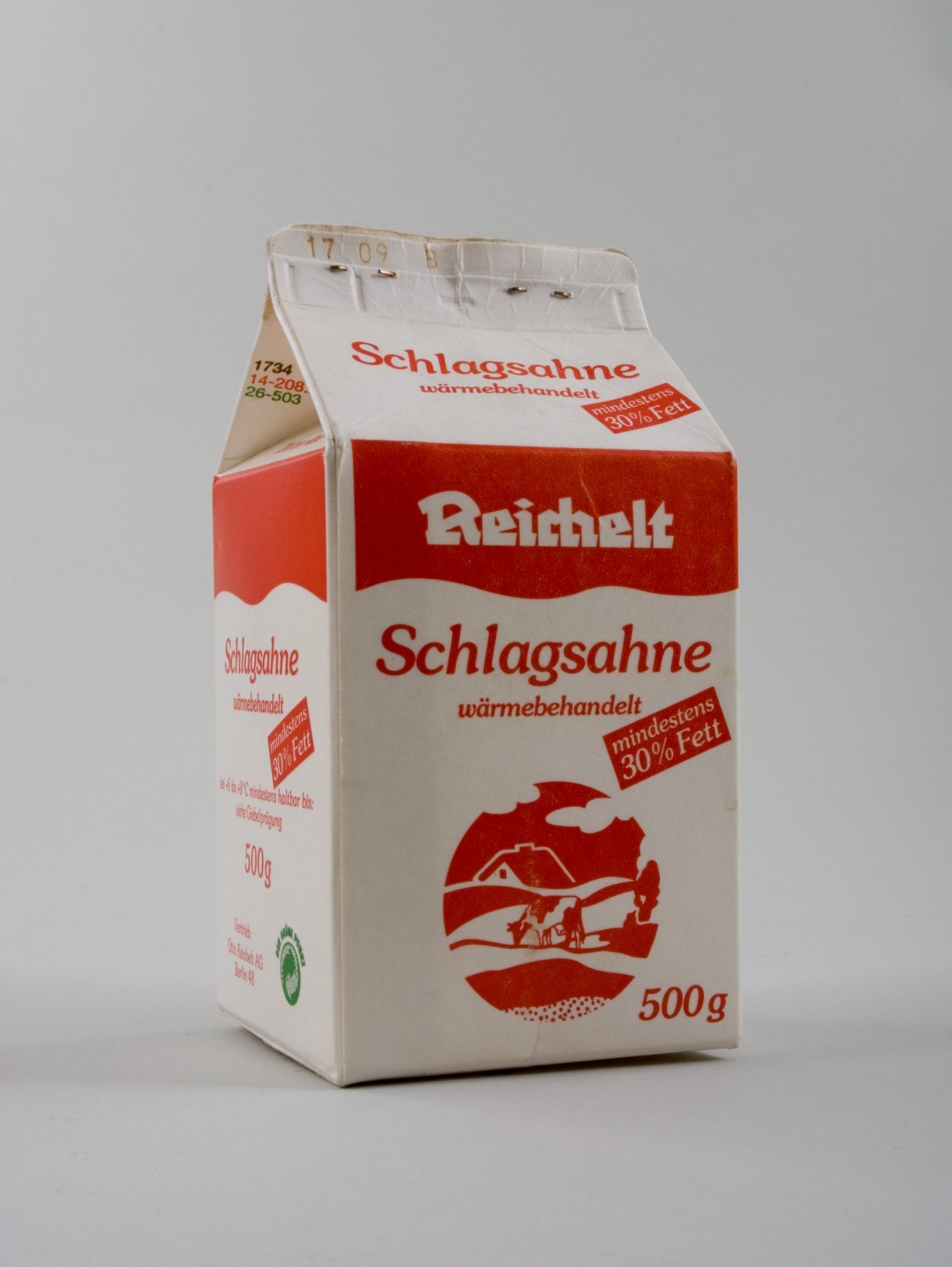 Warenmuster: Schlagsahne-Verpackung der Firma "Reichelt" (Stiftung Domäne Dahlem - Landgut und Museum, Weiternutzung nur mit Genehmigung des Museums CC BY-NC-SA)
