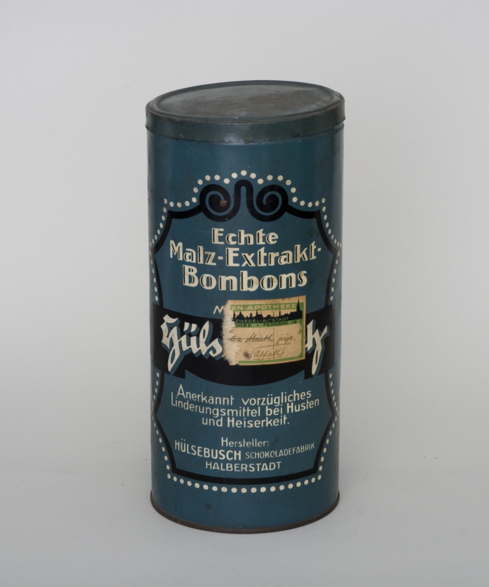 Dose "Hülsebusch - Echte Malz-Extrakt Bonbons" (Stiftung Domäne Dahlem - Landgut und Museum, Weiternutzung nur mit Genehmigung des Museums CC BY-NC-SA)