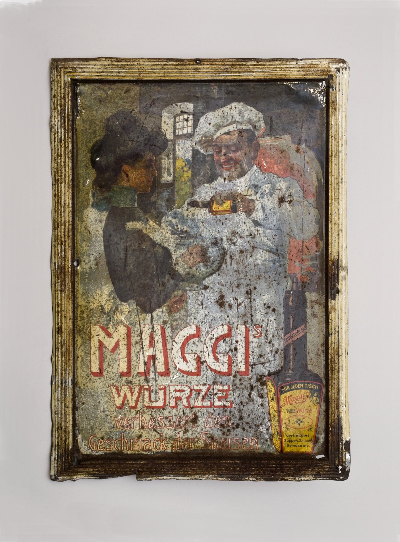 Werbe-Blechschild "Maggi-Würze" (Stiftung Domäne Dahlem - Landgut und Museum, Weiternutzung nur mit Genehmigung des Museums CC BY-NC-SA)