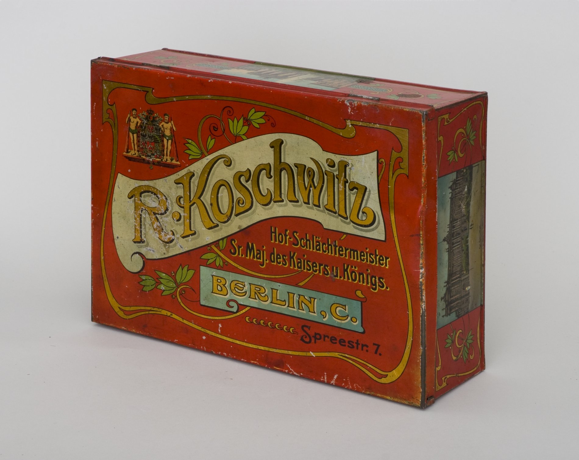 Dose für Waren von "R. Koschwitz - Hof-Schlächtermeister" (Stiftung Domäne Dahlem - Landgut und Museum, Weiternutzung nur mit Genehmigung des Museums CC BY-NC-SA)