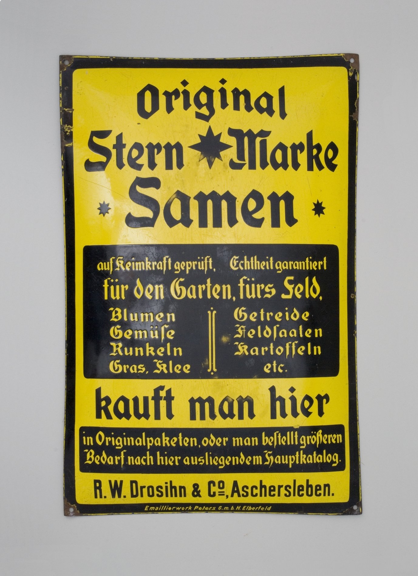 Reklameschild "Original Stern-Marke Samen" (Stiftung Domäne Dahlem - Landgut und Museum, Weiternutzung nur mit Genehmigung des Museums CC BY-NC-SA)