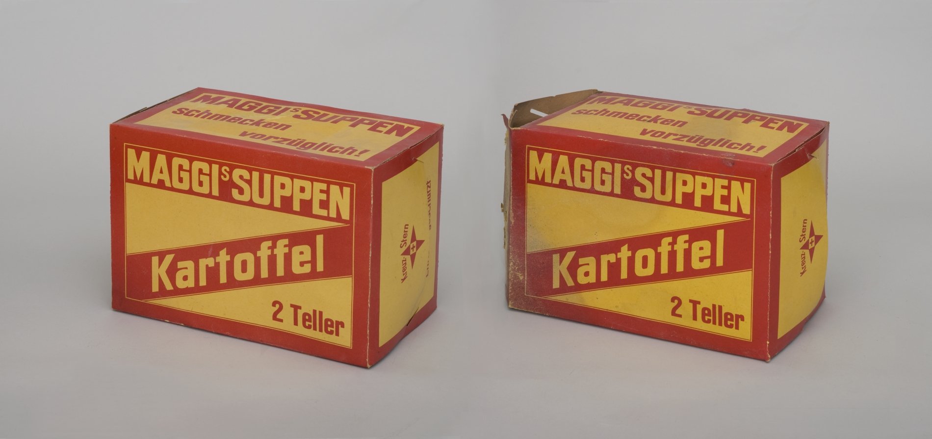 Zwei Schaupackung "Maggi's Suppen Kartoffel" (Stiftung Domäne Dahlem - Landgut und Museum, Weiternutzung nur mit Genehmigung des Museums CC BY-NC-SA)