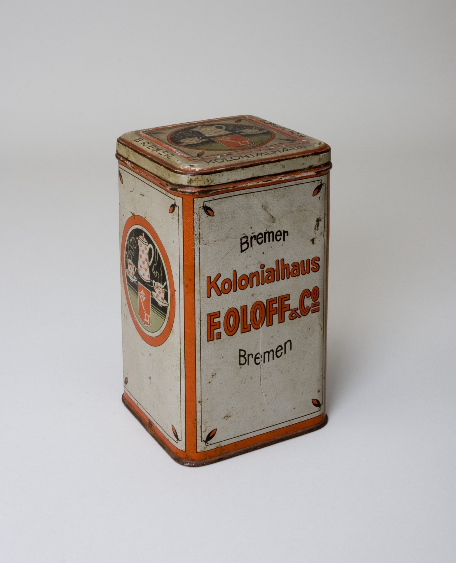 Kaffee-Dose "Bremer Kolonialhaus F. Oloff & Co" (Stiftung Domäne Dahlem - Landgut und Museum, Weiternutzung nur mit Genehmigung des Museums CC BY-NC-SA)