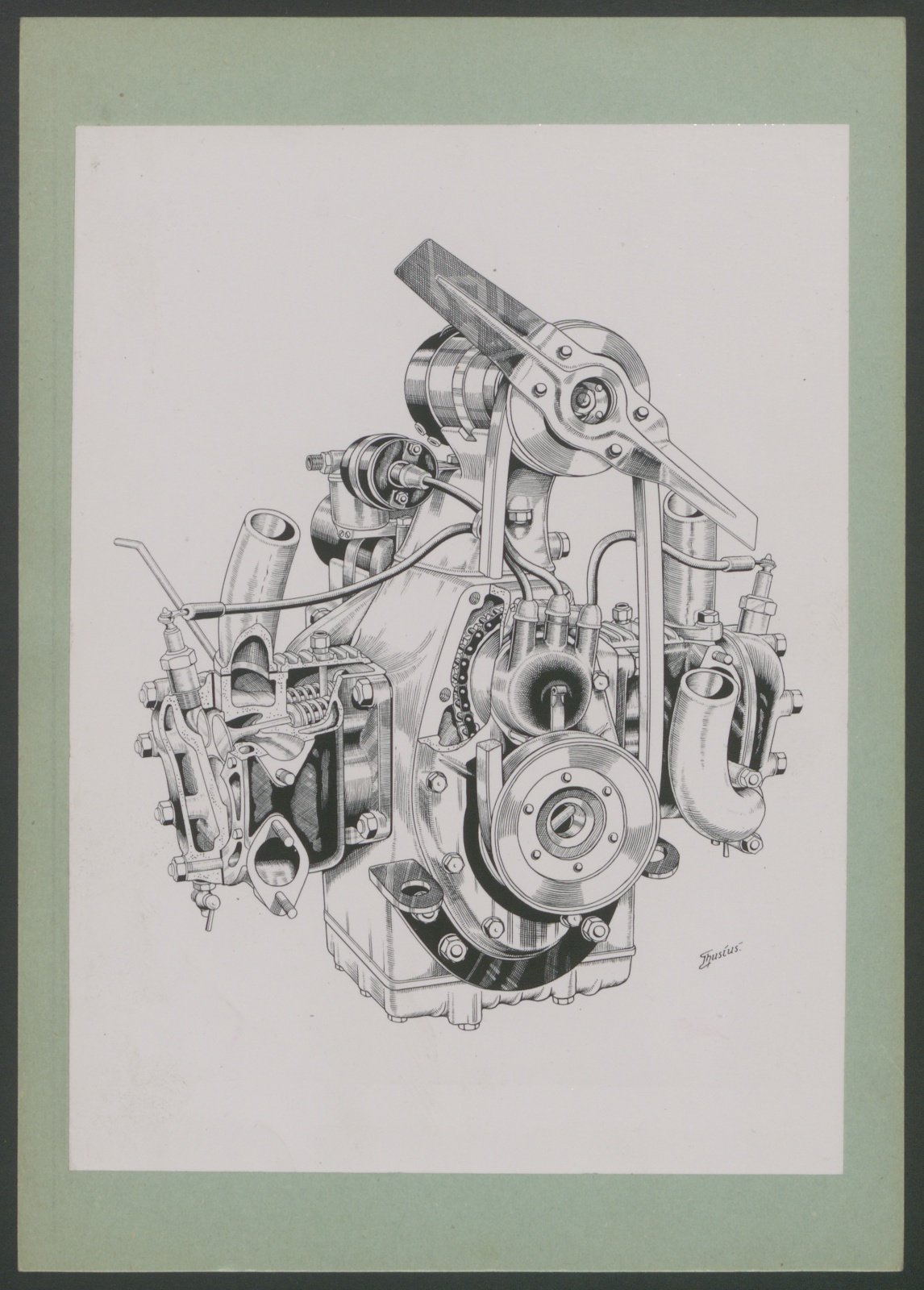 Fotografie: Motor für Lieferwagen L 400 und L 500, Reproduktion von Thusius-Zeichnung (Stiftung Deutsches Technikmuseum Berlin CC0)