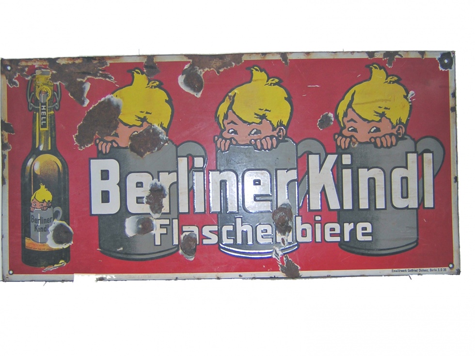 Werbeschild &quot;Berliner Kindl Flaschenbiere&quot; (Museum Pankow CC BY-NC-SA)