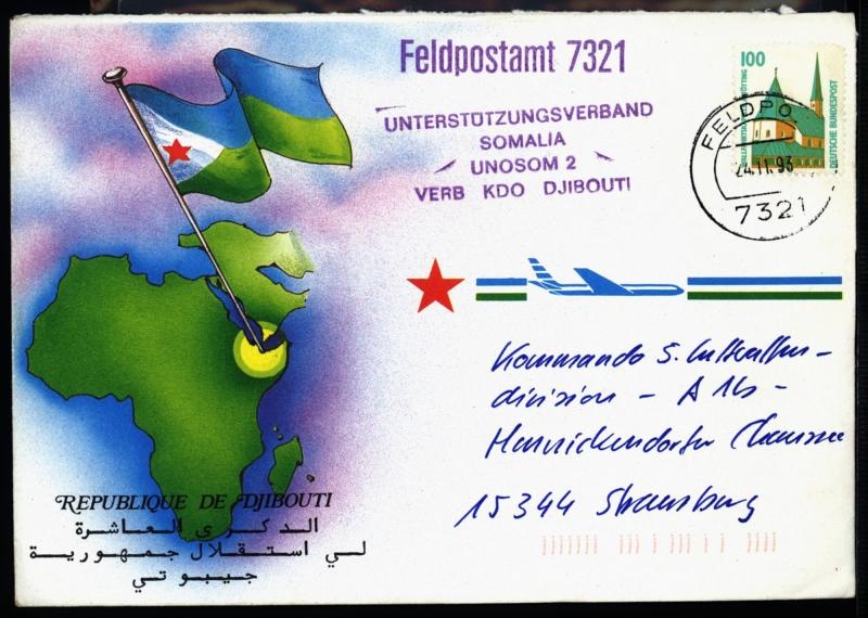 Feldpostbrief vom Unterstützungsverband Somalia UNOSOM II, Verbindungskommando Djibouti (Militärhistorisches Museum der Bundeswehr - Flugplatz Berlin-Gatow CC BY-NC-SA)