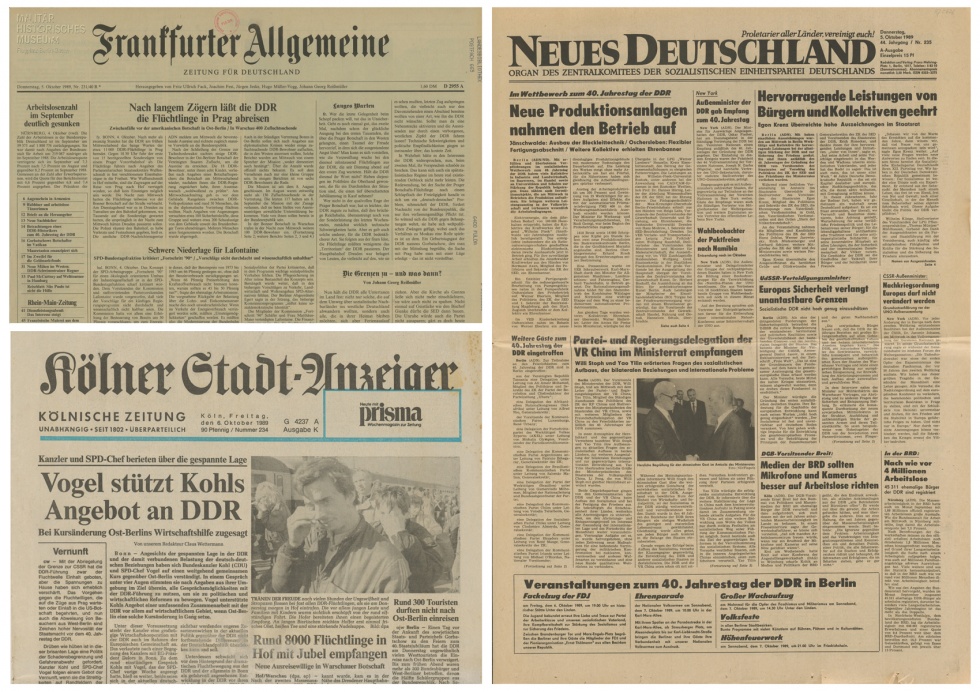 Zeitungsauslage vom 5./6. Oktober 1989, Gegenüberstellung West- und Ostdeutschland (Militärhistorisches Museum der Bundeswehr - Flugplatz Berlin-Gatow CC BY-NC-SA)