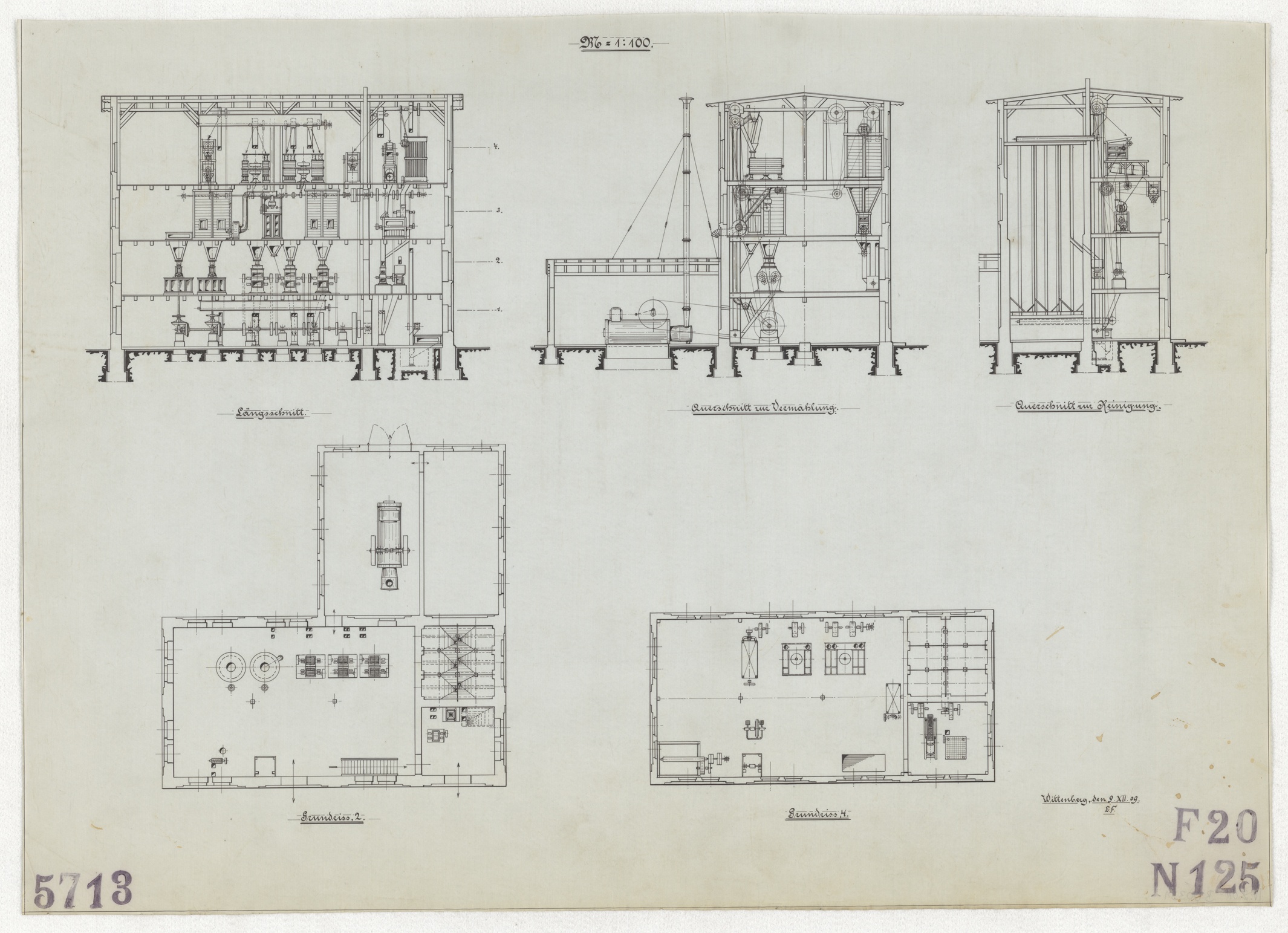 Technische Zeichnung : [Projekt einer Mühlenanlage für C. Westphal, Bachor] (Stiftung Deutsches Technikmuseum Berlin CC BY-SA)