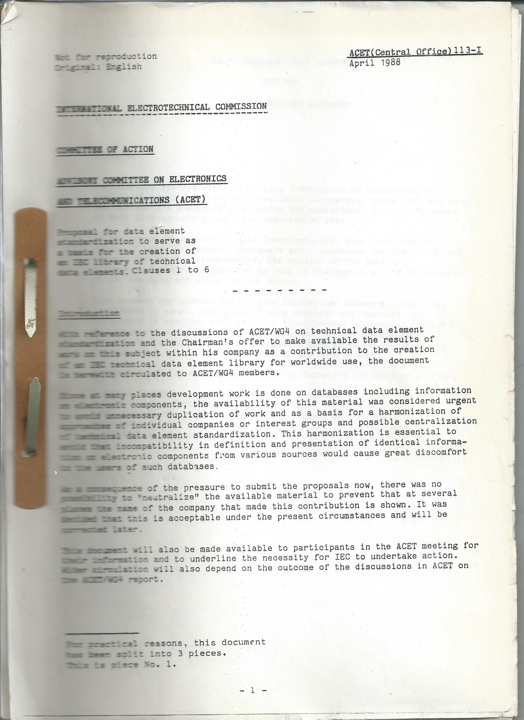 Internationale Electrotechnical Commissin (IEC)–Proposal for data element standardization 1988 (Industriesalon Schöneweide CC BY-SA)