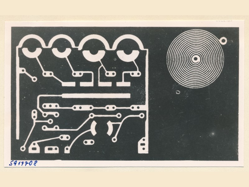 Gedruckte Schaltung Repro aus Funkschema 12/56 S. 486/6, Foto 29. November 1958 (www.industriesalon.de CC BY-SA)